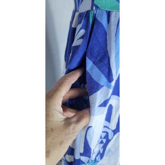 White Closet Elements Long Blue and White HalterNeck Dress LINEN SZ Medium - Picture 4 of 14